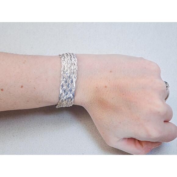 Vintage Italian 925 Silver Braided Chain Bracelet Italy Marked Quality 7" - Picture 6 of 6